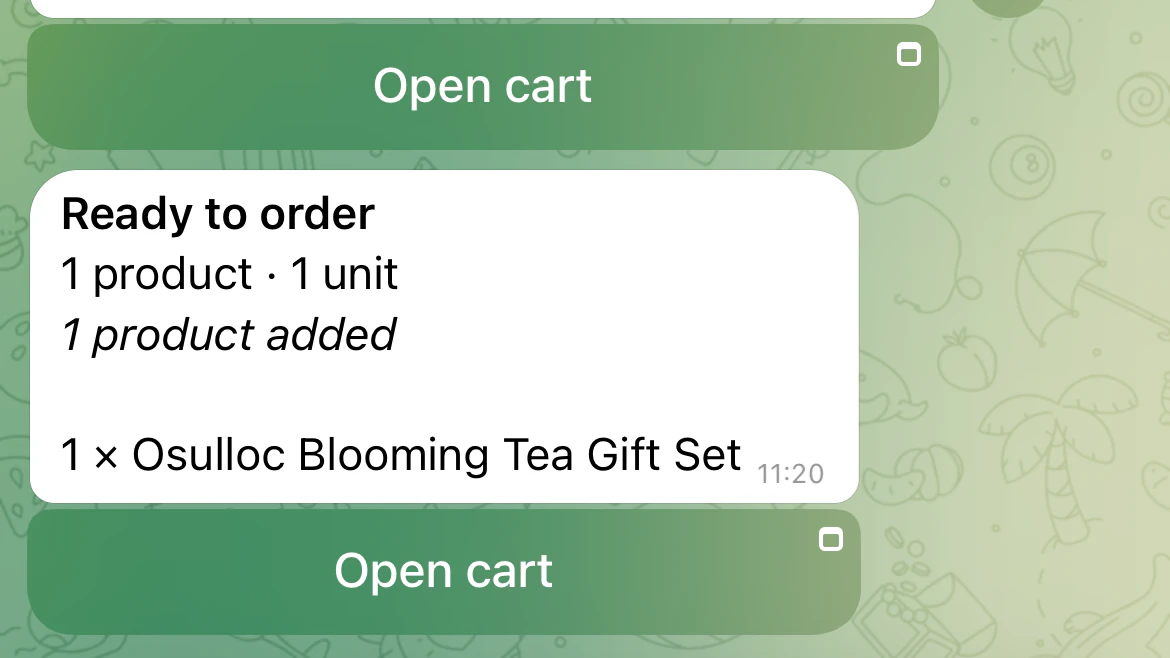 A real Staydrop Telegram message confirming that a Coupang product is ready to order